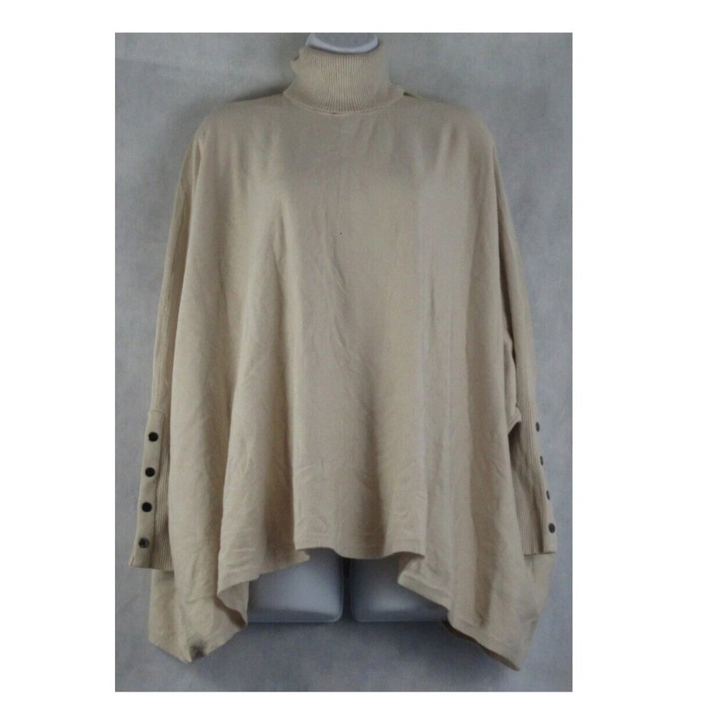 Alfani Women's Turtleneck Oversized Dolman Sleeve Poncho Sweater, Beige, XS
